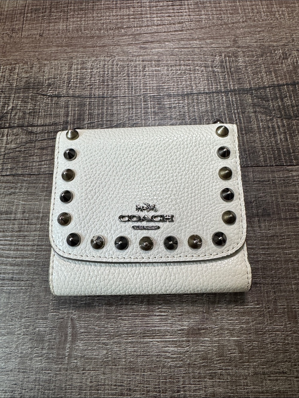 Coach White Pebbled Leather Studded Wallet